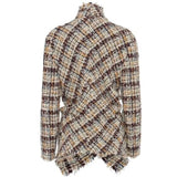 *Isabel Marant Wool Tweed Asymmetric One-Button Fringe Trim Wrap Blazer Jacket, Size FR 36=US 4