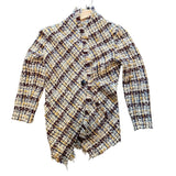 *Isabel Marant Wool Tweed Asymmetric One-Button Fringe Trim Wrap Blazer Jacket, Size FR 36=US 4