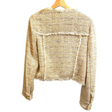 *Ramy Brook Diaz Cotton Tweed Collarless Crew Neck Fringe Trim Lady Jacket, Size 6
