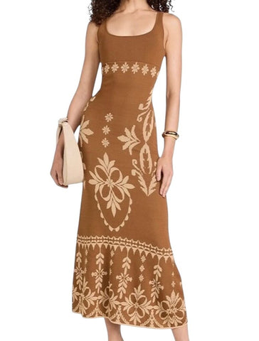 *MISA Kalil Knit Jacquard Sleeveless Scoop Neck Tank Midi Dress, Size M