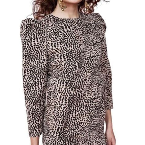 *NWT Ulla Johnson Finn Leopard Cheetah Long Puff Sleeve Crew Neck Top, Size 6
