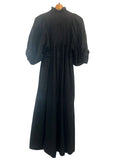 *Never A Wallflower Cotton Metallic Seersucker Puff Sleeve High Ruffle Split Neck Midi Dress, Size XS