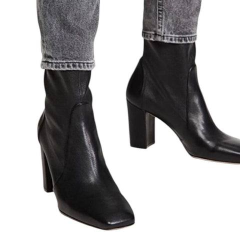 *NIB Stuart Weitzman Caressa 80 Stretch Leather Pull-On Covered Block Heel Bootie w/Box, Size 9.5