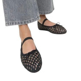*Loeffler Randall Leonie Crochet Raffia Bow Trim Elastic Mary Jane Strap Ballet Flats, Size 9.5