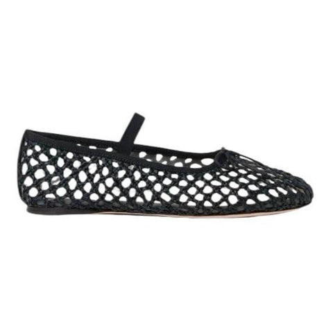 *Loeffler Randall Leonie Crochet Raffia Bow Trim Elastic Mary Jane Strap Ballet Flats, Size 9.5