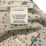 *Ulla Johnson Leya Geometric Print Short Puff Sleeve Tie Split Neck Ruffle Trim Blouse Top, Size XS