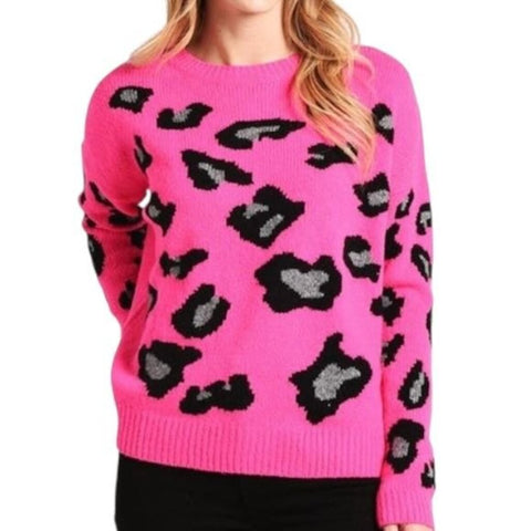 *Autumn Cashmere 100% Cashmere Leopard Front Crew Neck Pullover Sweater, Size XS