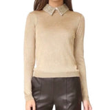 *Alice + Olivia Dia Metallic Contrast Removable Beaded Collar Pullover Sweater, Size XS