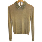 *Alice + Olivia Dia Metallic Contrast Removable Beaded Collar Pullover Sweater, Size XS
