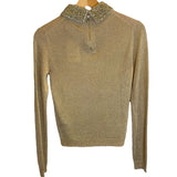 *Alice + Olivia Dia Metallic Contrast Removable Beaded Collar Pullover Sweater, Size XS