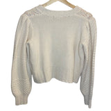 *LoveShackFancy Leni Cotton Wool Embroidered Cable Knit Crew Neck Pullover Sweater, Size XS