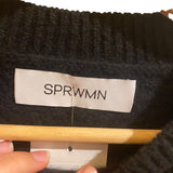 *SPRWMN Cashmere Cable Knit Short Raglan Sleeve High Crew Neck Pullover Sweater, Size M