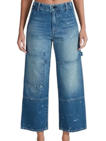 ^ASKK NY Carpenter Paint Splattered High-Rise Wide-Leg Cropped Jeans, Size 26 (2)