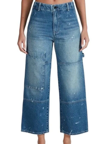 ^ASKK NY Carpenter Paint Splattered High-Rise Wide-Leg Cropped Jeans, Size 26 (2)