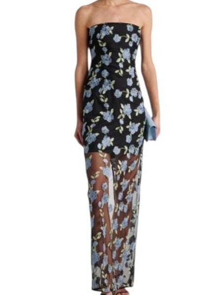 *Rotate Embroidered Flower Mesh Strapless Tube Maxi Dress, Size 4