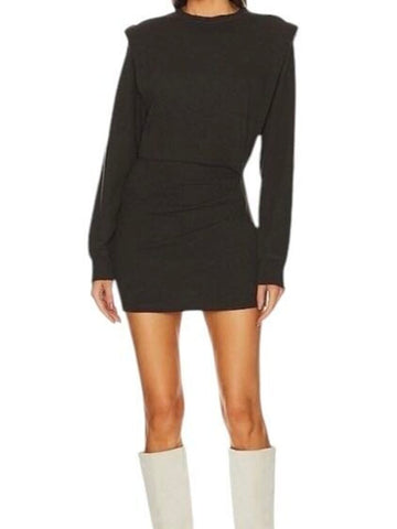 *Isabel Marant Michaela Cotton Jersey Long Sleeve Bold Shoulder Crew Neck Mini Dress, Size FR 40=US 8