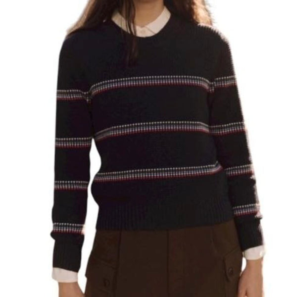 *THE GREAT. The Shrunken Ribbon Stripe Crew Neck Pullover Sweater, Size TG 2=US M