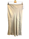 *Anine Bing Erin Silk Charmeuse Solid Pull-On Side Slit Midi Slip Skirt, Size L