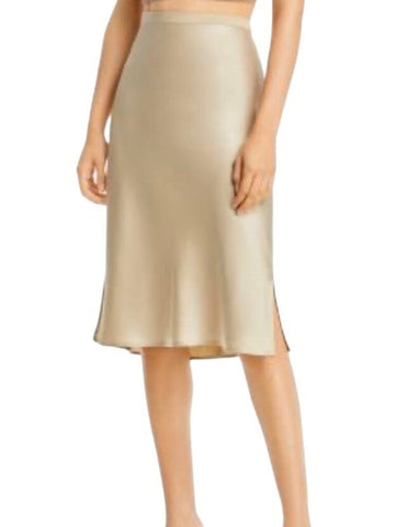 *Anine Bing Erin Silk Charmeuse Solid Pull-On Side Slit Midi Slip Skirt, Size L