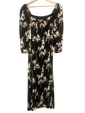*ba&sh Elonor Floral 3/4 Sleeve Square Neck Midi Dress, Size B 1=US 4