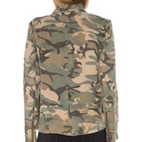 *PAM & GELA Twill Camo Stud Trim Long Sleeve Collared Zip-Up Shacket Army Jacket, Size S