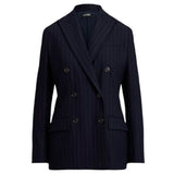 Ralph Lauren Purple Label Wool Pinstripe Notch Collar Double Breasted Blazer Jacket, Size 8