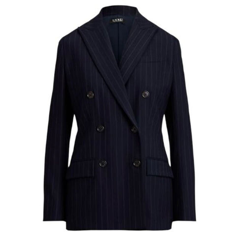 ^Ralph Lauren Purple Label Wool Pinstripe Notch Collar Double Breasted Blazer Jacket, Size 8