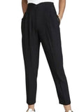 *Anine Bing Eleanor Wool Blend Pleated Slim-Leg Leather Trim Trouser Pants, Size FR 36=US 4