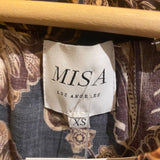 *Misa Los Angeles Siena Cotton Blend Floral Long Sleeve Split Tie Neck Ruffle Trim Blouse Top, Size XS