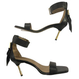 *ALLSAINTS Noir Leather Ankle Strap Buckle Details 3.5" Metal Heel Sandals, Size 41