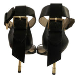 *ALLSAINTS Noir Leather Ankle Strap Buckle Details 3.5" Metal Heel Sandals, Size 41