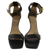 *ALLSAINTS Noir Leather Ankle Strap Buckle Details 3.5" Metal Heel Sandals, Size 41