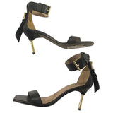 *ALLSAINTS Noir Leather Ankle Strap Buckle Details 3.5" Metal Heel Sandals, Size 41