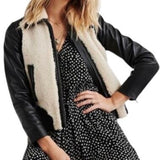 ^Lucky Brand Lamb Leather & Sherpa Collared Full-Zip Bomber Jacket, Size S