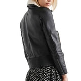 ^Lucky Brand Lamb Leather & Sherpa Collared Full-Zip Bomber Jacket, Size S