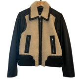 *Lucky Brand Lamb Leather & Sherpa Collared Full-Zip Bomber Jacket, Size S