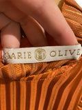 *Marie Oliver Alice Silk Metallic Stripe Sleeveless High Neck Ruffle Trim Maxi Dress, Size XS