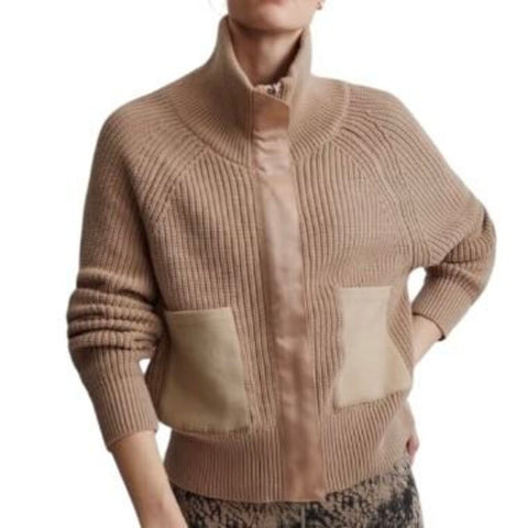 *Varley Delfern Cotton Shaker Knit Zip Front Patch Pocket Sweater Jacket, Size S