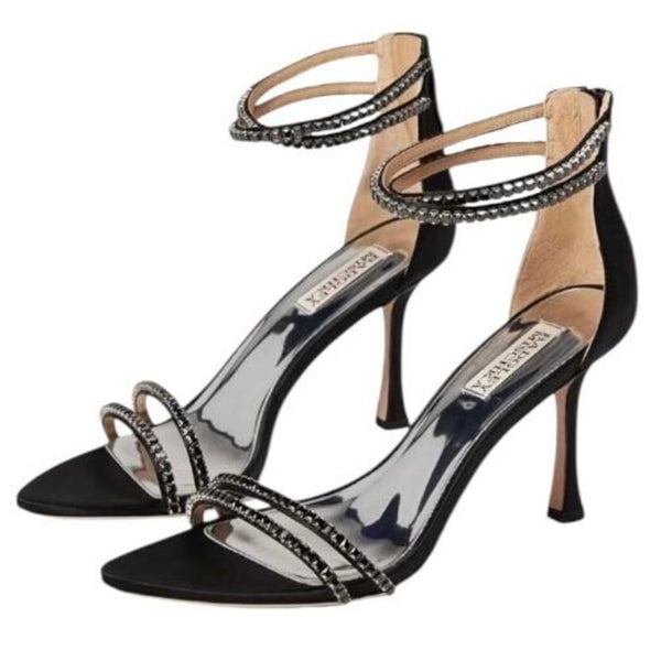 ^NIB Badgley Mischka Logan Rhinestone Straps Double Ankle Straps Stiletto Heel Sandals, Size 9.5