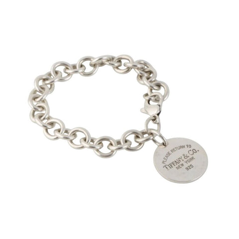 *Tiffany & Co Return to Tiffany Sterling Silver Round Circle Tag Charm Bracelet w/Pouch