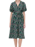 *Baum Und Pferdgarten Azalia Cotton Poplin Floral Puff Sleeve V-Neck Belted Midi Dress, Size BP38=6