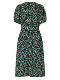 *Baum Und Pferdgarten Azalia Cotton Poplin Floral Puff Sleeve V-Neck Belted Midi Dress, Size BP38=6