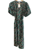 *Baum Und Pferdgarten Azalia Cotton Poplin Floral Puff Sleeve V-Neck Belted Midi Dress, Size BP38=6