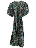 *Baum Und Pferdgarten Azalia Cotton Poplin Floral Puff Sleeve V-Neck Belted Midi Dress, Size BP38=6