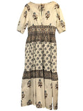 *Hannah Camilla Ellipse Cotton Blockprint Puff Sleeve Tie Neck Maxi Dress, Size H2=8