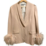 *Zara Twill Feather Cuffs Shawl Collar Single Button Long Blazer Jacket, Size M
