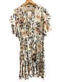 *Munthe Humming Cascade Ruffle Floral Flutter Sleeve Split Neck Faux Wrap Mini Dress, Size EU38=6