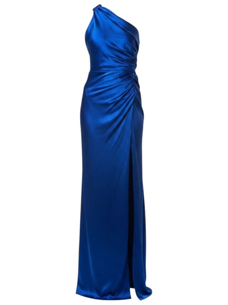 *NWT Michelle Mason Twist Knot Silk Asymmetric One Shoulder Draped Wrap Midi Dress, Size 2