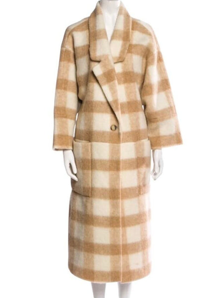 *NWT Apiece Apart Fatima Wrap Wool Buffalo Check Cap Sleeve Button Neck Cape Jacket, Size XS/S