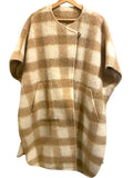 *NWT Apiece Apart Fatima Wrap Wool Buffalo Check Cap Sleeve Button Neck Cape Jacket, Size XS/S